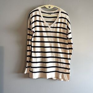 Vince Striped Light Pullover V-Neck Sweater Cream/Navy | SZ S